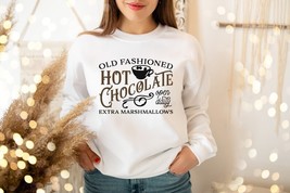 Christmas Sweatshirt Old Fashioned Hot Chocolate Xmas Tree pullover Holi... - $34.90