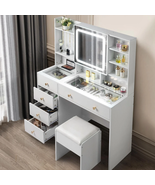 Large 47.2&quot; Makeup Vanity with 3 Color Lights, Vanity Desk with USB Char... - €287,40 EUR