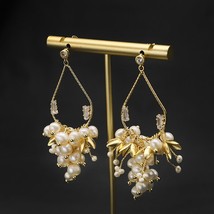 Resh water pearl yellow lily flower plant tassel drop earrings for women shining dangle thumb200