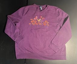 Basic Editions Sweatshirt Women’s L Purple W/Embroidered Flowers &amp; Butte... - $19.30