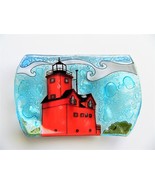 Big Red Holland Michigan Lighthouse Fused Art Glass Bathroom Soap Dish Ecuador - £12.41 GBP