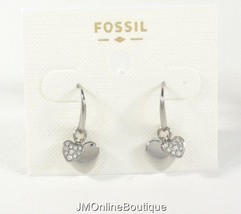 Fossil JOF00235040 Women's Double Hearts Charms Crystal Silver tone Earrings NEW - $29.99