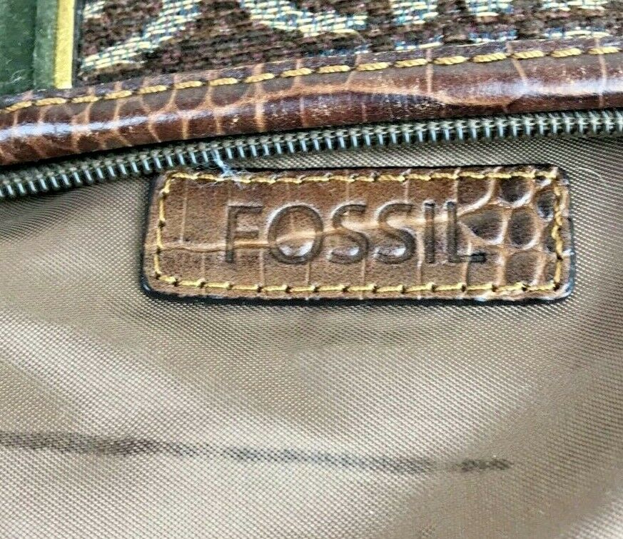 Fossil Tapestry & Leather Crossbody Bag 7" x 9" x 3.5" Vintage Item image 7