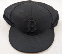 Boston Red Sox Black on Black FUR BACK New Era 59Fifty Fitted Snapback Hat 7 1/2 - £31.24 GBP