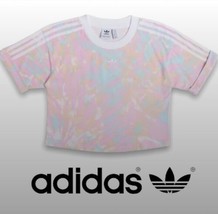 $30 ADIDAS tie crop top XS pink Aqua Melon Cuffed tee Embroidered Athletic shirt - £8.78 GBP