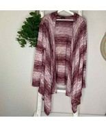 La Vanya Open Front Hooded Heathered Knit Cardigan * Maroon / White * 1X - £12.98 GBP