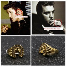 Elvis Presley 1950&#39;s Luck Horseshoe Ring Gold Plated TCB Concert Stainless 316L - £19.17 GBP