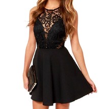 Fashion Women Sexy Sleeveless Lace Dress V Back Party Dresses Hollow Out Black - £23.78 GBP