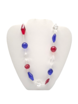 Trifari Patriotic Lucite Red White Blue Beaded Necklace Gold Tone Vintage 30.5&quot; - £27.59 GBP