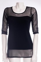 Ultra Chic Mesh Overlay Top by Picadilly - Semi Sheer Neckline, Hem &amp; Sl... - $28.90