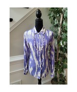 J Crew Button Up Shirt Women&#39;s Size 8 Purple White Silk Cotton Blend Lon... - $36.01 CAD