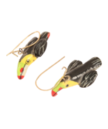 Hand Painted Parrot Toucan Earrings 1 Inch Black Yellow Red - $93.28 MXN