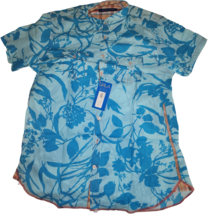 Georg Roth Los Angeles Blue Floral Short-Sleeve Button-Up Shirt (Size L) - £55.15 GBP