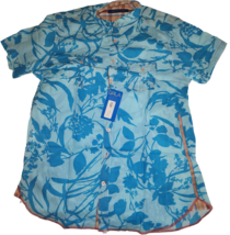 Georg Roth Los Angeles Blue Floral Short-Sleeve Button-Up Shirt (Size L) - £51.57 GBP