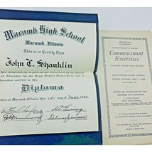 1945 Macomb High School Diploma Commencement Exercise Program War Time 40s Vtg - $11.95