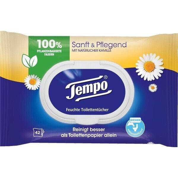 Tempo Soft & Sensitive: Chamomile- WET WIPES -Made in Germany FREE US SHIPPING