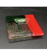 Fused Art Glass Trinket Dish Glitter Dichroic Green &amp; Red 6” Square ￼ - €15,47 EUR