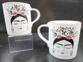 (2) Prima Design Frida Kahlo Mugs Set Ceramic Coffee Tea Cups Mexican Artist Lot - £36.88 GBP