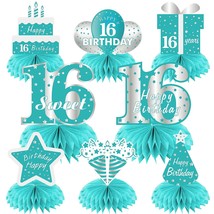 Teal Sweet 16Th Birthday Decorations Honeycomb Centerpieces, 8Pcs Breakfast Blue - £22.13 GBP