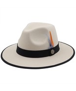 New Men’s Beige &amp; Black  Fedora Wool Feather Dress Hat (Size 56-58CM) - £24.03 GBP
