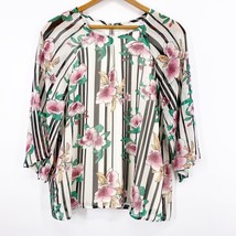 Charming Charlie Women&#39;s 3/4 Sleeve Lined Floral Blouse Shirt Keyhole Back Small - £14.19 GBP