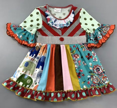 NEW Girls Boutique Multi-Print Short Sleeve Blue Ruffle Dress 3-4 5-6 6-7 7-8 - £12.82 GBP