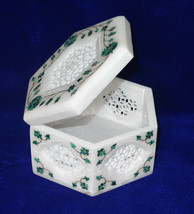 Marble Malachite Jewelry Storage Box Inlay Marquetry Shopping Handmade Gifts Art - £208.12 GBP