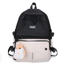 Fashion Girls Canvas Backpack Female Kawaii Student Men Black Schoolbag For Lady - £38.89 GBP