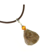 Arizona Petrified Wood Necklace Artisan Faceted Pendant Leather Cord Leo... - $16.82