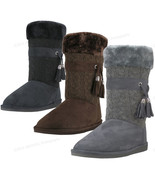 Women Winter Boots Sweater Knit Tassel Fur Lined Mid Calf Colors Shoes S... - £10.25 GBP