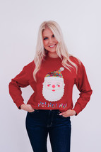Fiery Red HO HO HO Sequined Santa Claus Sweatshirt - $22.84