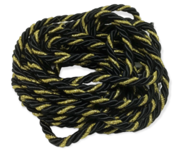 Black Gold Metallic Cord Rope Trim Twisted Rayon Costume Craft Upholstery 8 Yds - £11.67 GBP