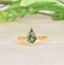 Natural Moss Agate Ring, 925 Sterling Silver, 7MM Kite MossAgate, Solitaire Ring - £67.89 GBP