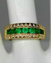 Round Emerald &amp; Diamond 2.00 CT Pretty Wedding Band Ring 14k Yellow Gold Over - £81.60 GBP