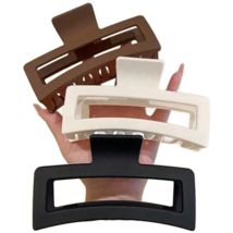3 Pack 4.13&quot; Rectangle Large Hair Claw Women Brown Black Cream Matte Nonslip Jaw - £10.38 GBP