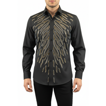 Men CEREMONIA Turkey Shirt 100% Cotton Fancy Rhine Stone #Roma 15 Black Slim Fit image 4