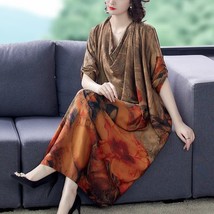 Autumn Casual   Silk Satin Maxi Dress 2023 Spring Vintage Loose Midi Dress Elega - £94.79 GBP