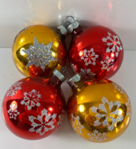 Vintage Lot 4 Red Gold Snowflake RAUCH USA Glass Ball Christmas Ornaments - $22.76