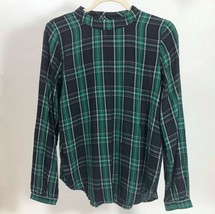 Loft Classic Women&#39;s Green &amp; Navy Plaid Blouse Mock Turtleneck Size XS - $16.82