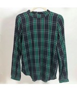 Loft Classic Women&#39;s Green &amp; Navy Plaid Blouse Mock Turtleneck Size XS - $23.60 CAD