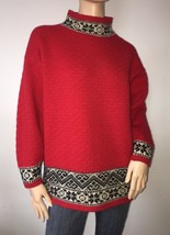 Vintage Gap 100% Wool Red Christmas Ski Sweater Fair Isle Nordic 90&#39; Oversized S - £69.21 GBP