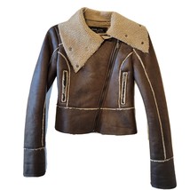 Jacket Boho Womens Size XS Black Rivet Faux Leather Fur Brown Cream - £25.73 GBP