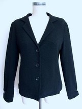 Eileen Fisher Black Pucker Knit Jacket XS Lined Viscose Cotton Lycra 4 Button - £24.12 GBP