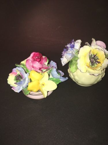 RADNOR Staffordshire Bone China Figurine Multi Color Roses Flowers in Blue Pot  - $17.82