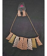 New 3-Tone Necklace &amp; EarSilver Copper Brass 18&quot; Necklace - $310.36 MXN