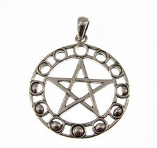 Solid 925 Sterling Silver Phases of the Moon Pentacle Pendant by Maxine Miller - £28.37 GBP