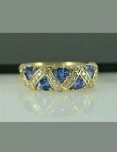 1.50Ct Trillion Simulated Blue Tanzanite Women&#39;s Ring  14K Yellow Gold Plated - £72.56 GBP