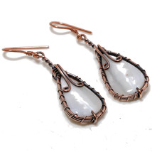 Blue Lace Agate Ethnic Copper Wire Wrap Drop Dangle Earrings Jewelry 2.20" SA 99 - £3.92 GBP
