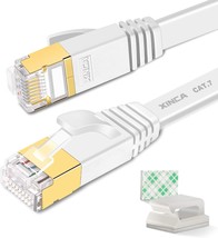 Cat 7 Flat Ethernet Cable 15ft White High Speed 10GB Shielded STP LAN Internet N - £19.82 GBP