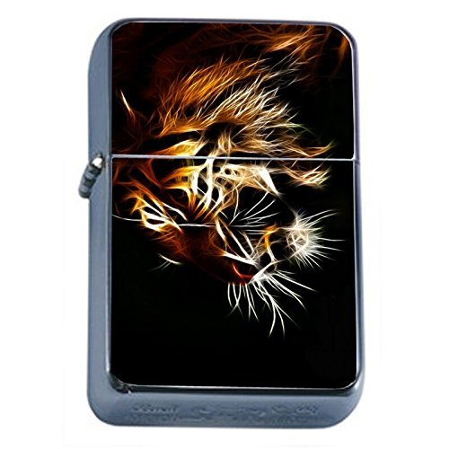 Abstract Neon Tiger Flip Top Oil Lighter Em1 Smoking Cigarette Silver Ca... - $8.95